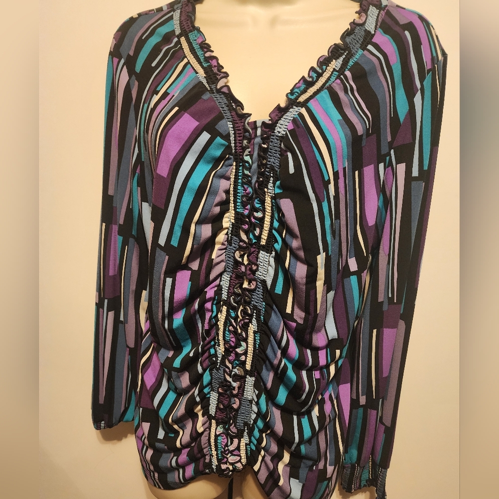Purple blue and black blouse